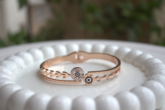 Evil Eye Rose Charm Bangle